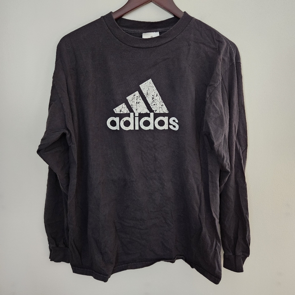 Adidas Tee Shirt Long Sleeve Black White Logo Casual Neutral Athleisure Athletic
